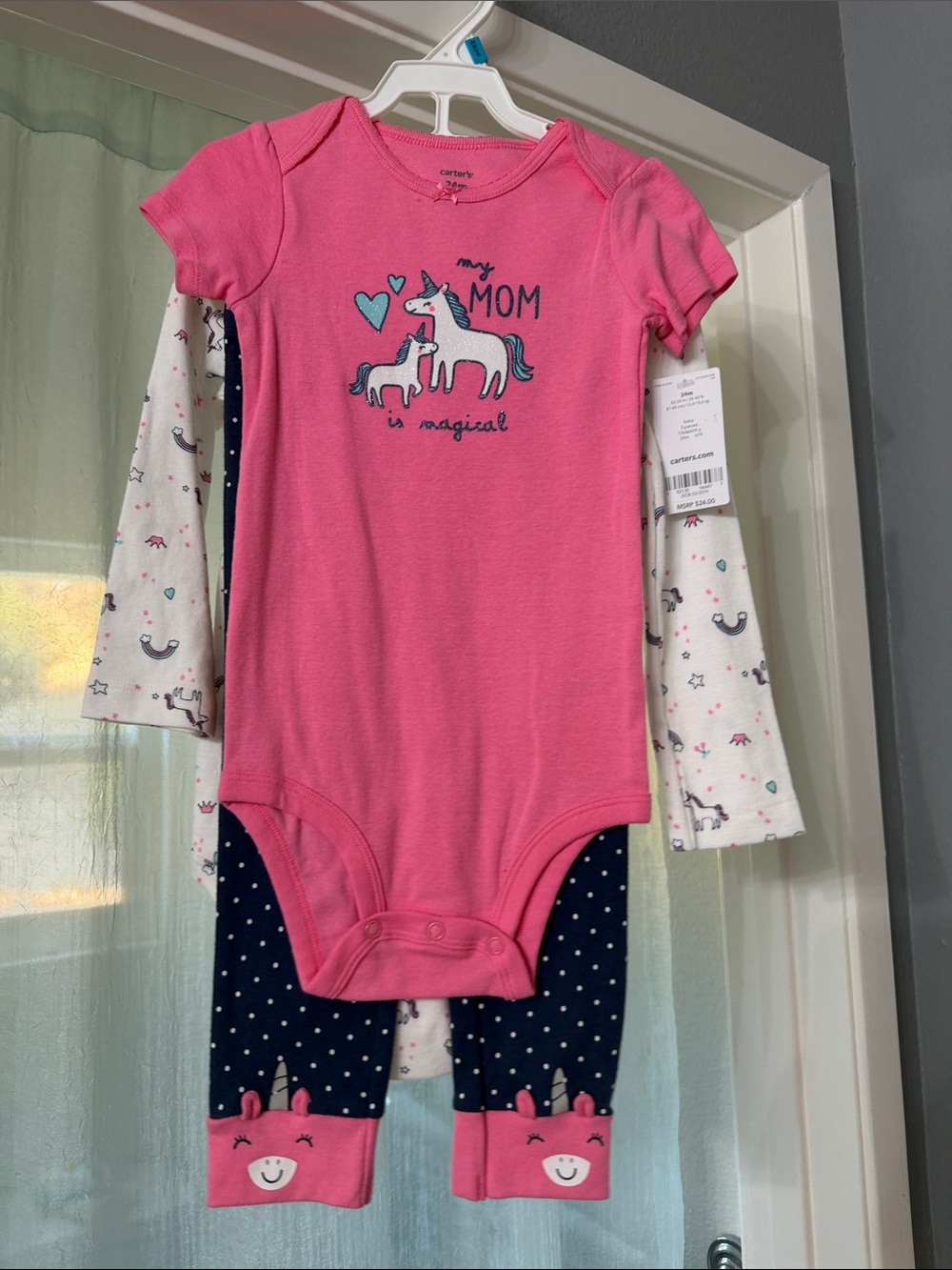 Carter's Pink Short-Sleeve Unicorn One-Piece Bodysuit 24 M